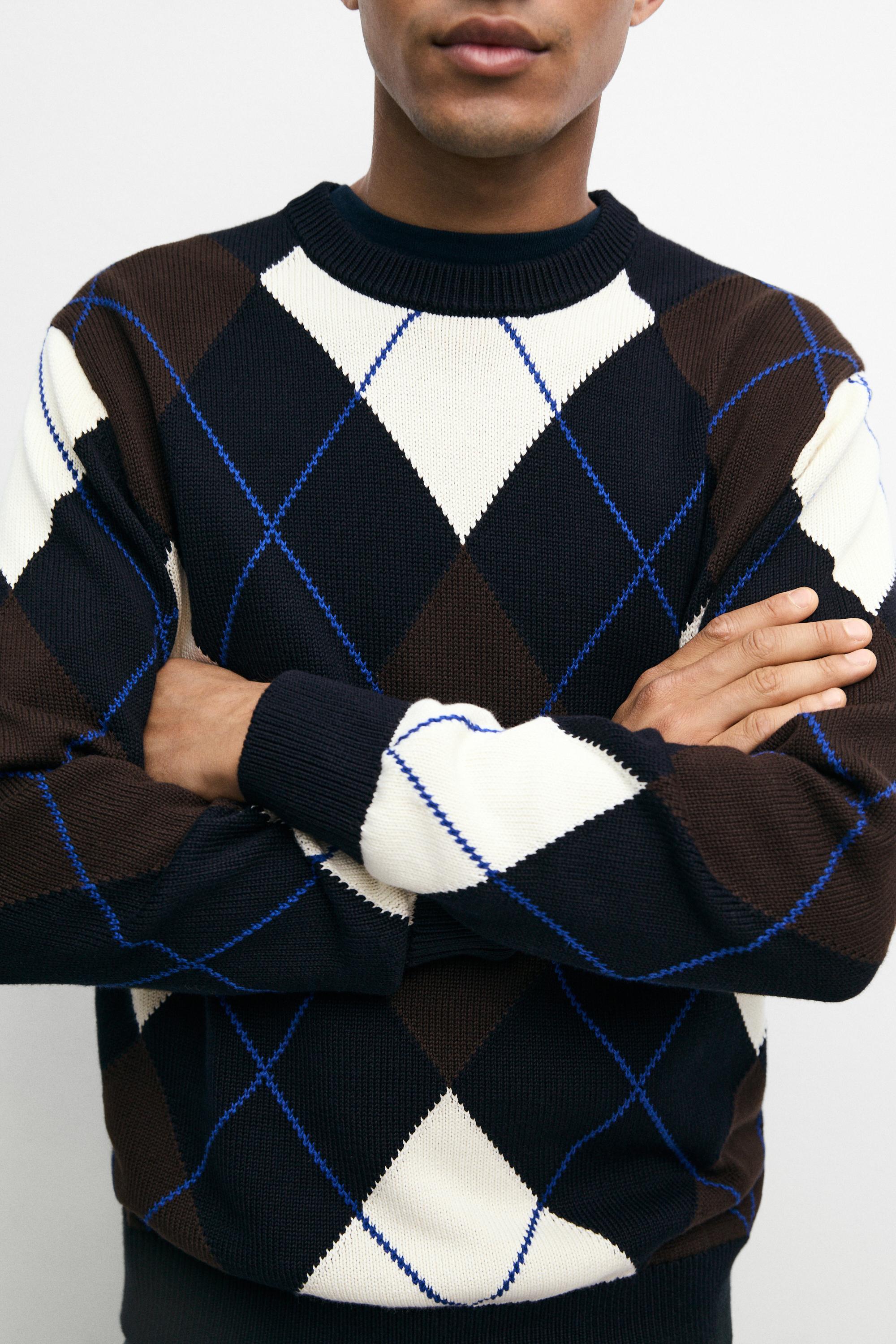 100% Cotton Argyle Knit Sweater